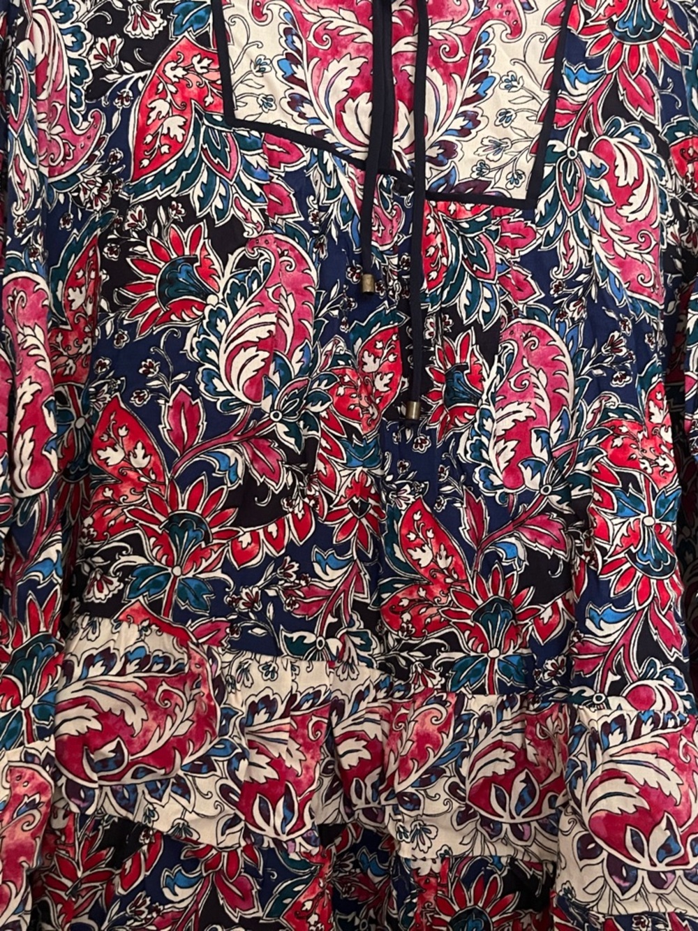 Anthropologie Navy, Red and Cream Floral Boho Dress - Picture 3 of 5